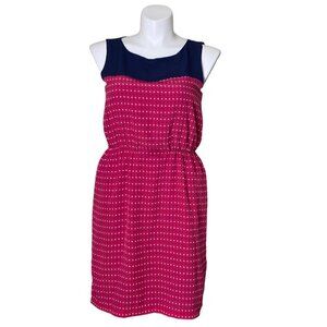 Tommy Hilfiger Polka Dot Elastic Waist Dress, Navy Pink Sleeveless Women's Size